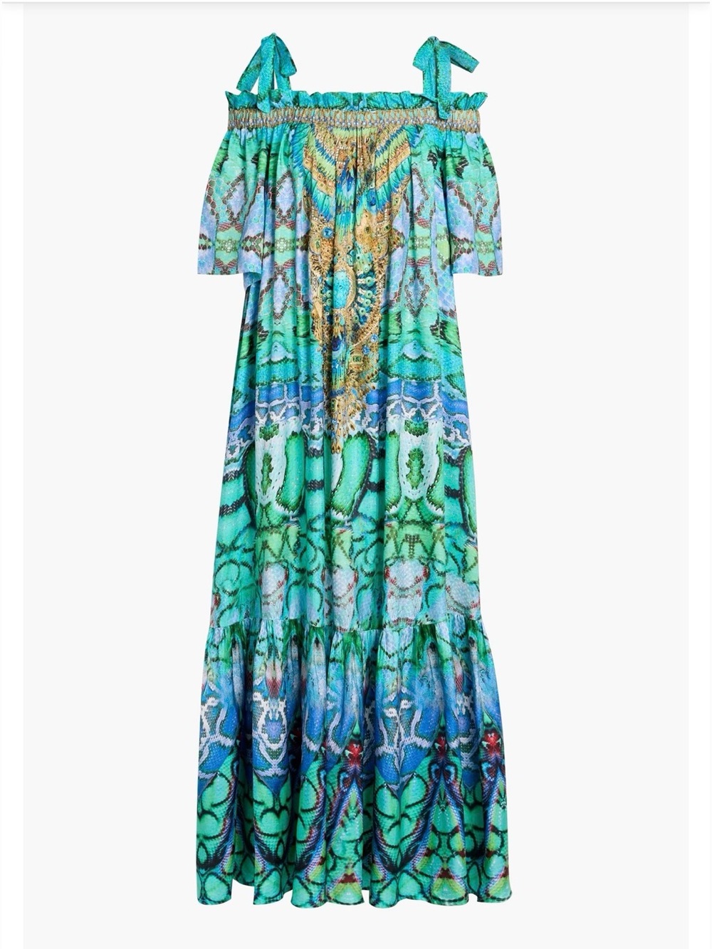 Camilla Turquoise & Blue Cold-Shoulder Maxi Dress - Picture 2 of 6
